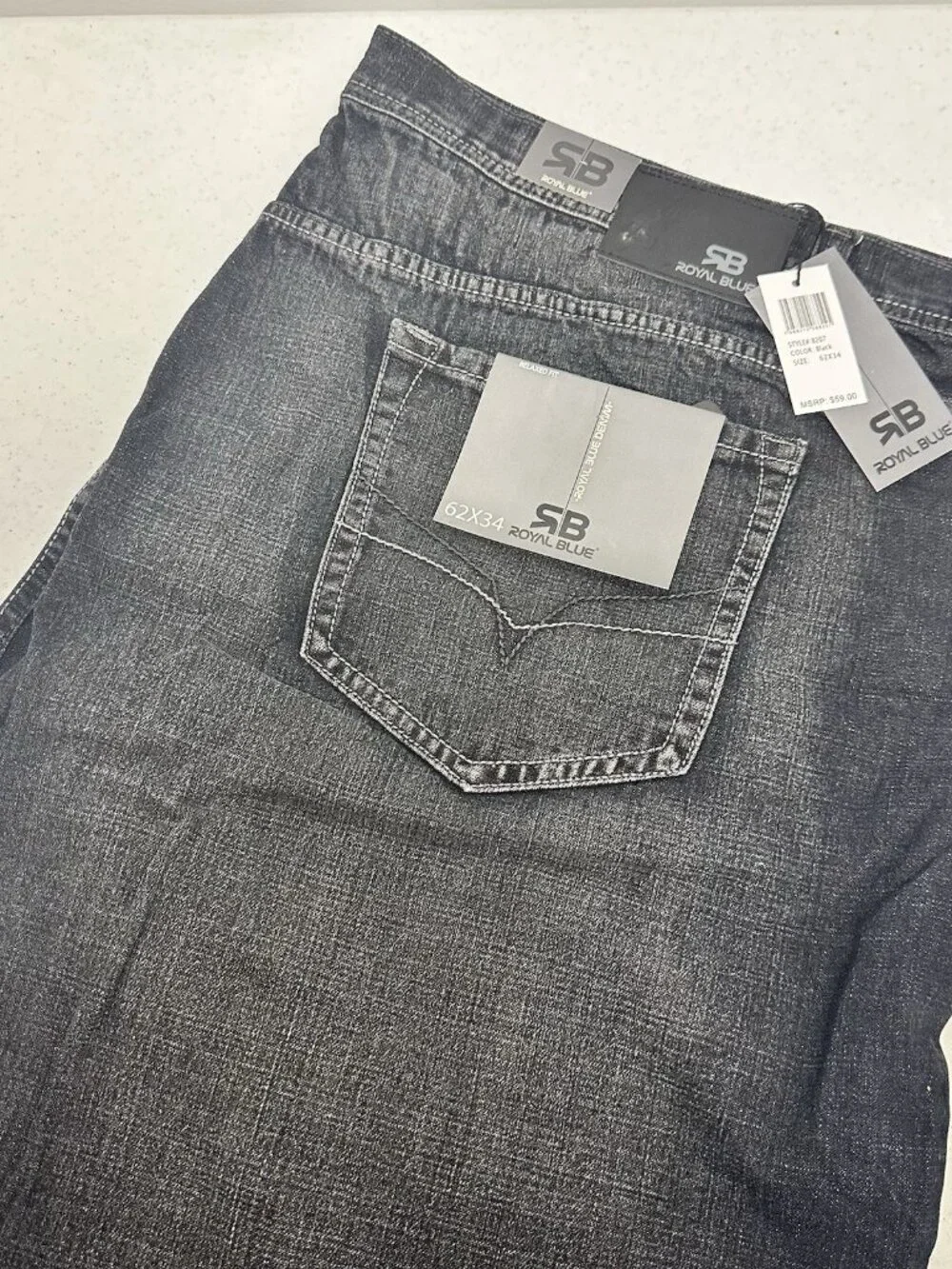 Royal Blue Brand Denim Jeans Men Size 62 x 34 Relaxed Fit Big & Tall New